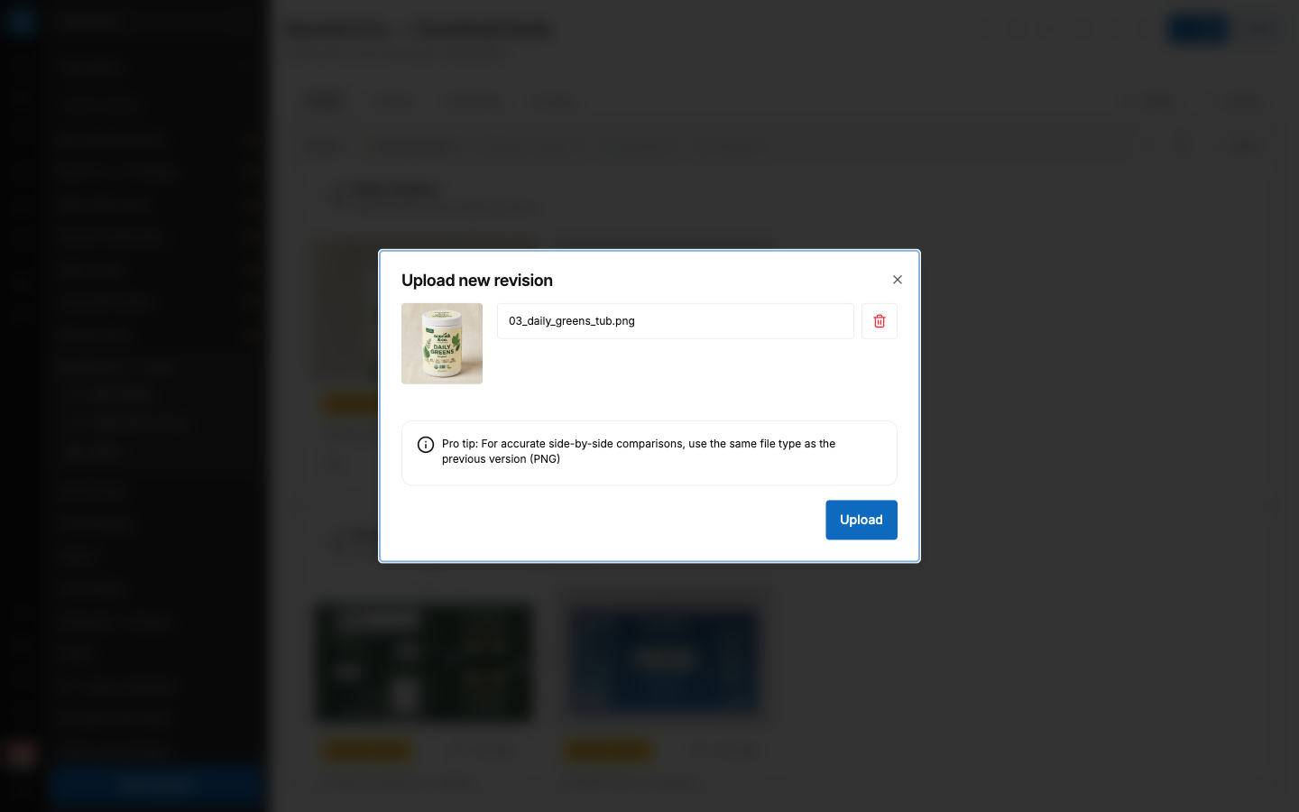 SCREENSHOT: The "Upload new revision" window with a new PDF queued