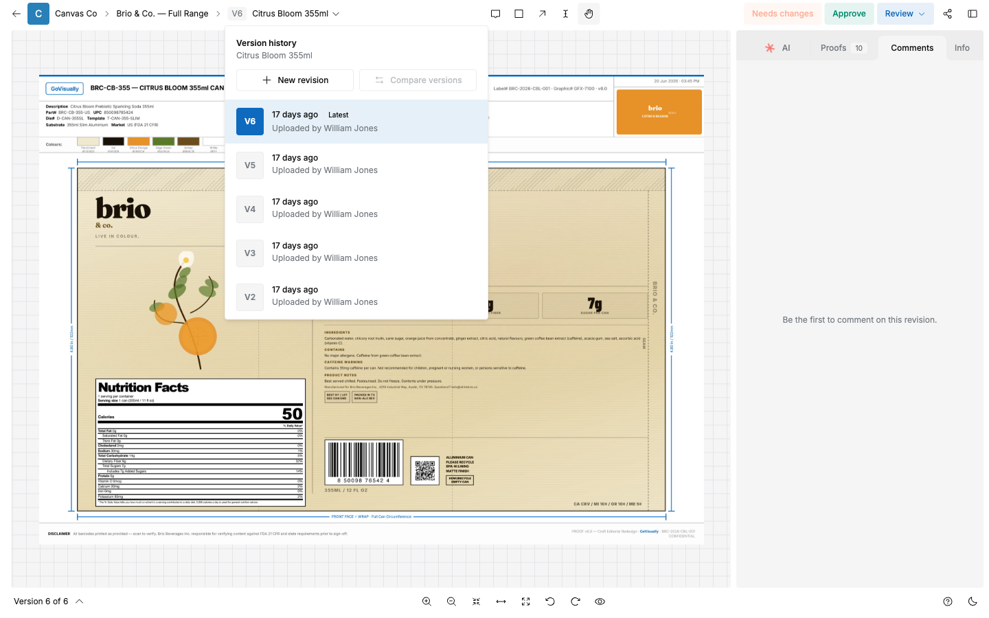 SCREENSHOT: The "Version history" panel listing V1, V2, and V3